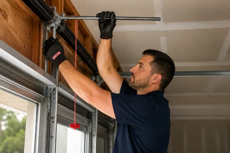 High-tension torsion spring installed on a garage door shaft